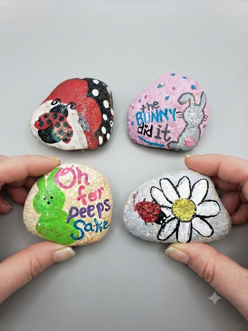 Hand-Painted Colorful Small Pet Rocks - Pink, Red, Green, White